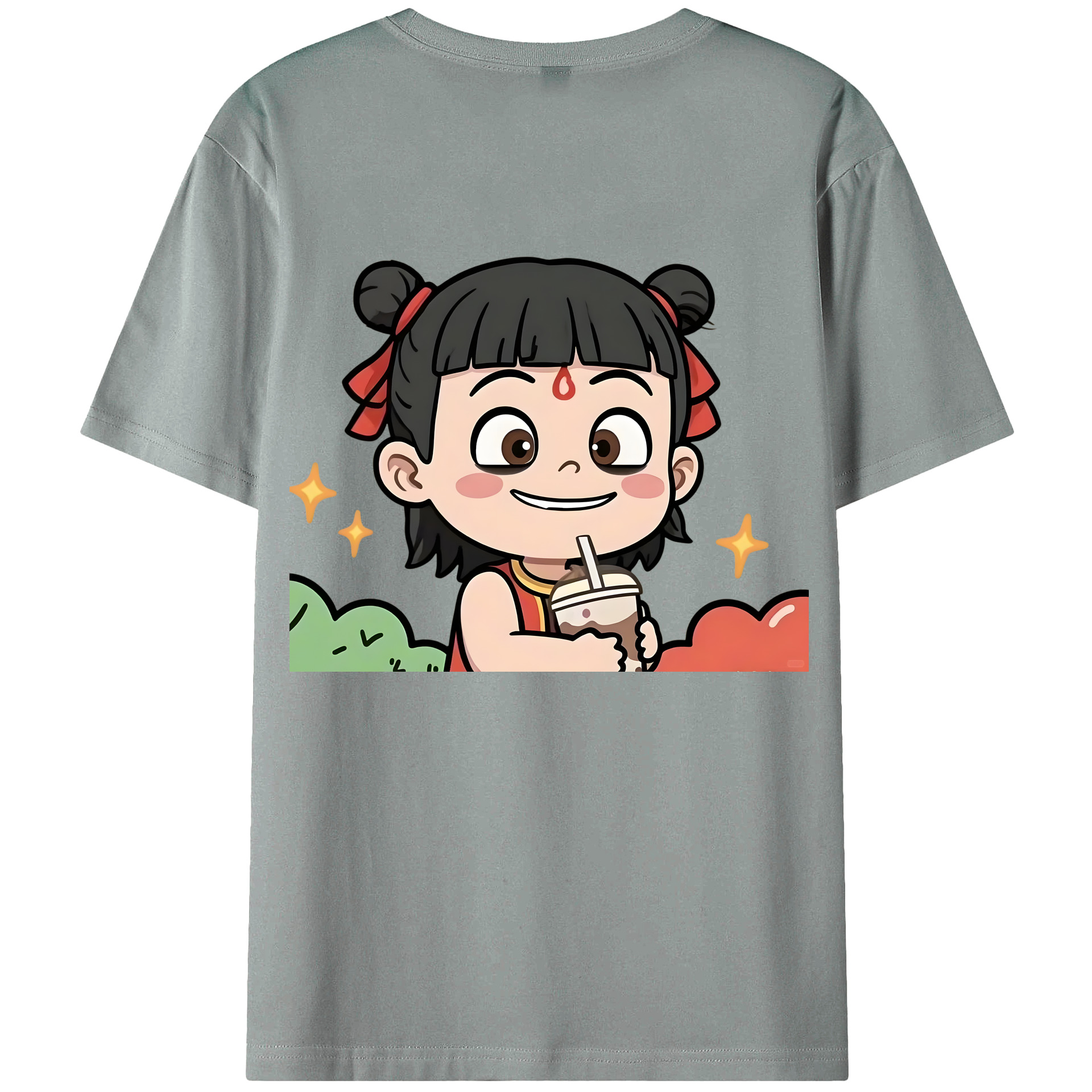 （画像用） Ne Zha 2 ナタ 魔童の大暴れ 綿100％ メンズ半袖Tシャツ（バックプリント） 通気性